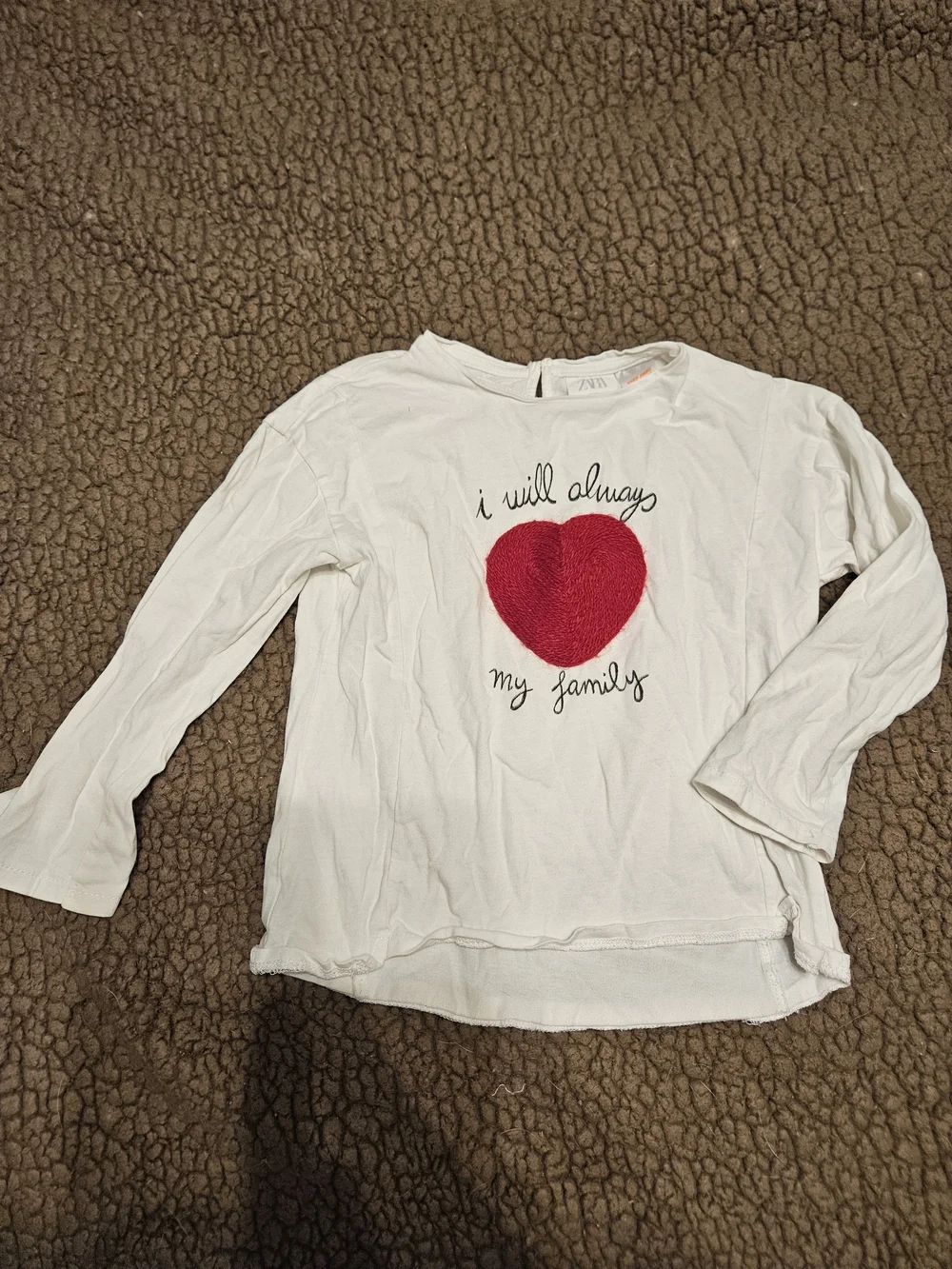 White Long Sleeve Kids Tee with Red Heart Graphic